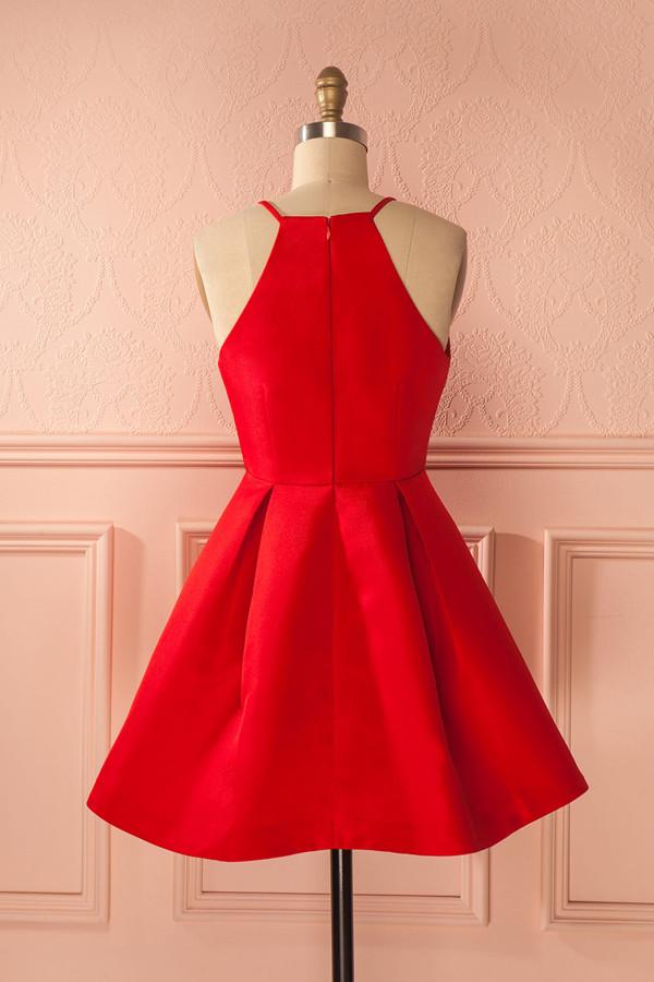 Simple Red A-line Short Straps Prom ...